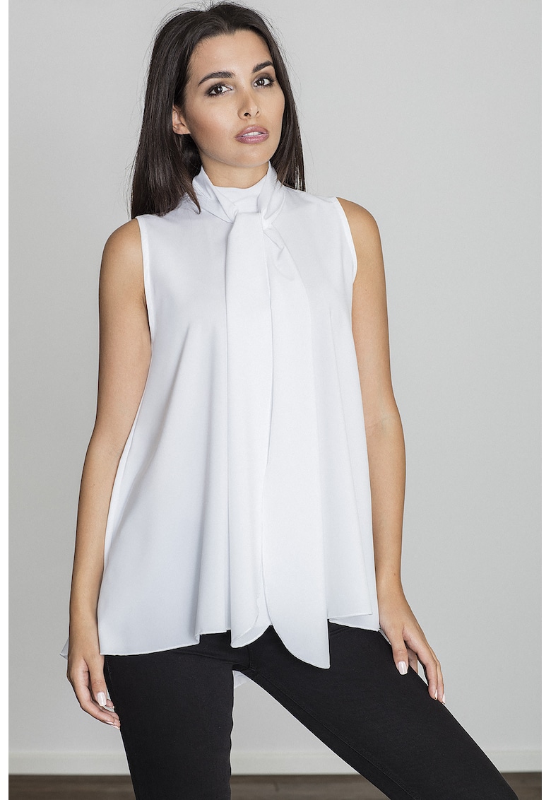 Bluza dama -  Poliester/Elastan - Guler tip cravata - Alb -