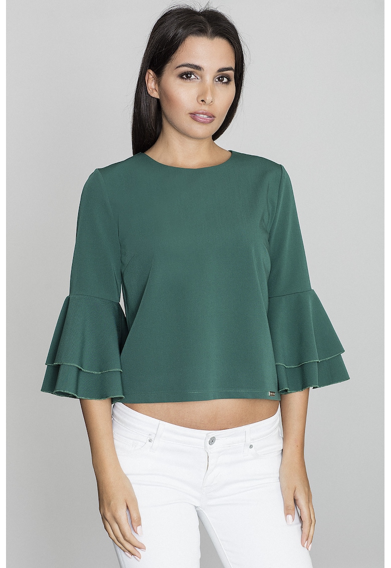 Bluza dama -  Cu volane - Poliester/Viscoza - Verde