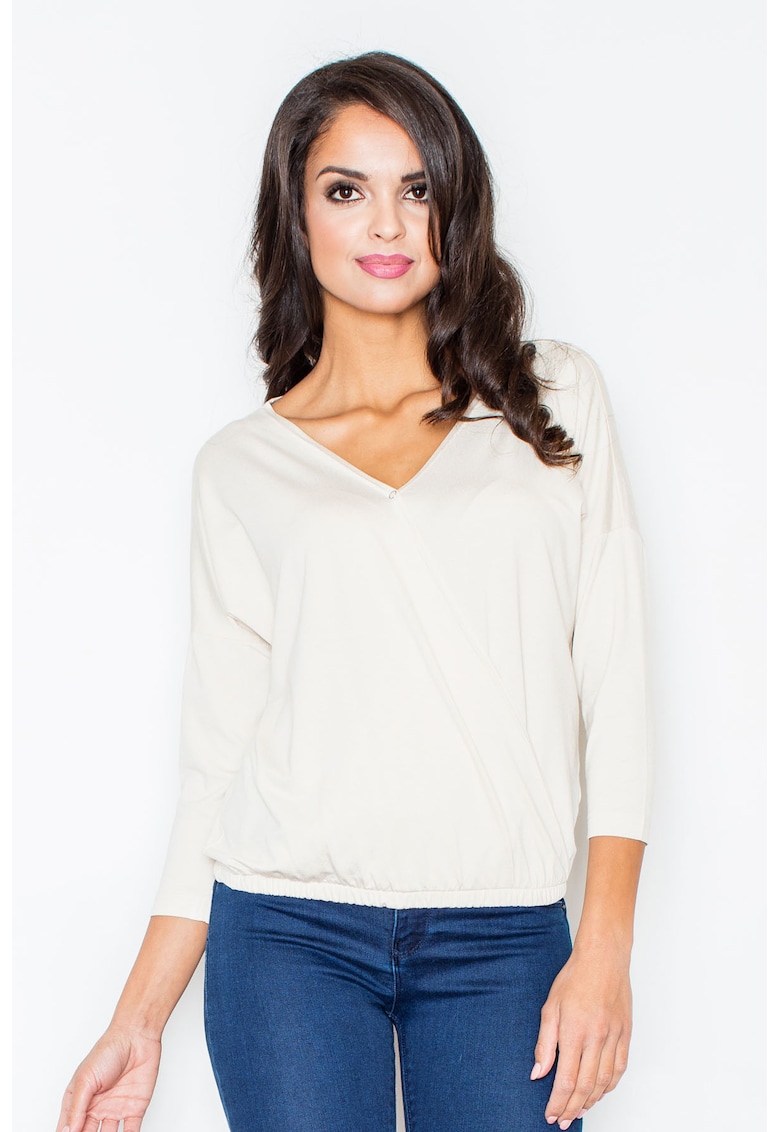 Bluza dama - Viscoza/Elastan - Decolteu V - Ecru -