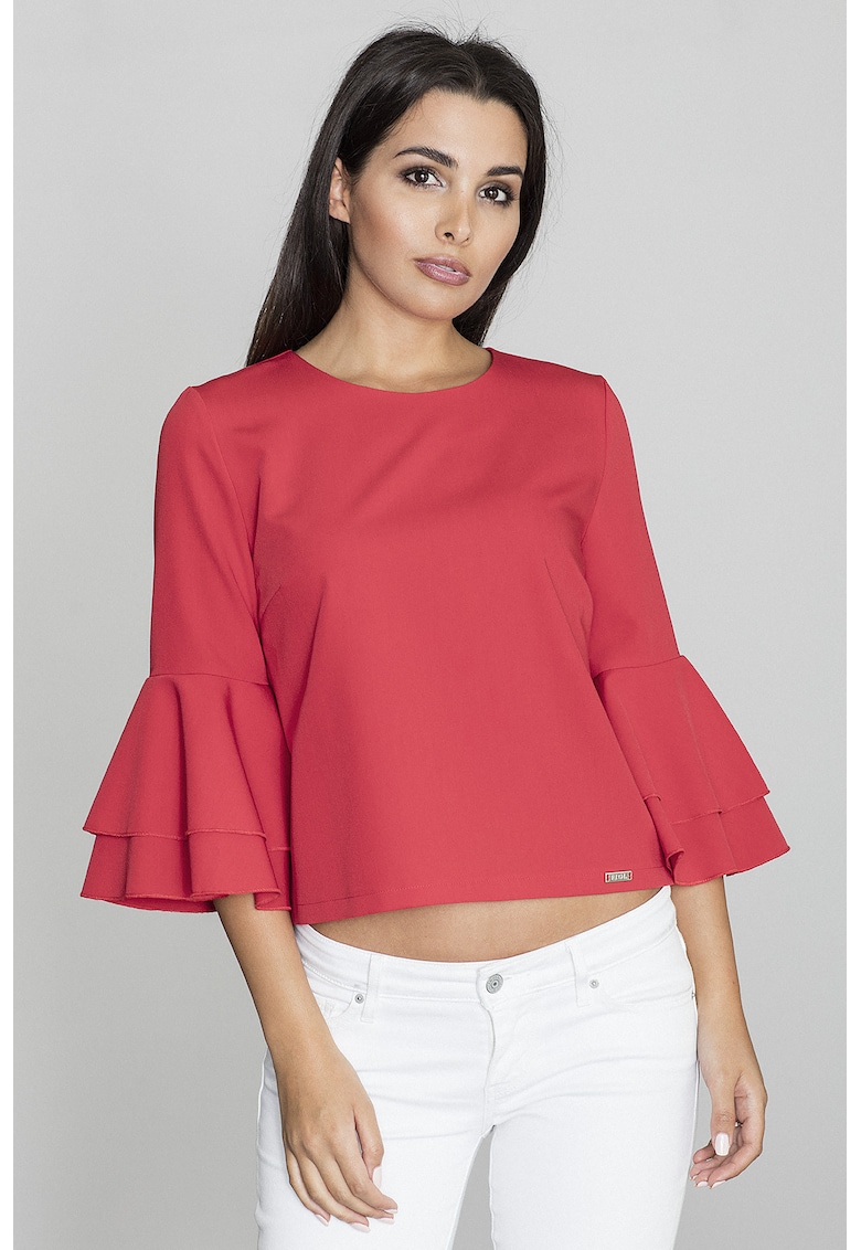 Bluza dama - Cu volane - Poliester/Viscoza - Rosu Bluza dama - Cu volane - Poliester/Viscoza - Rosu