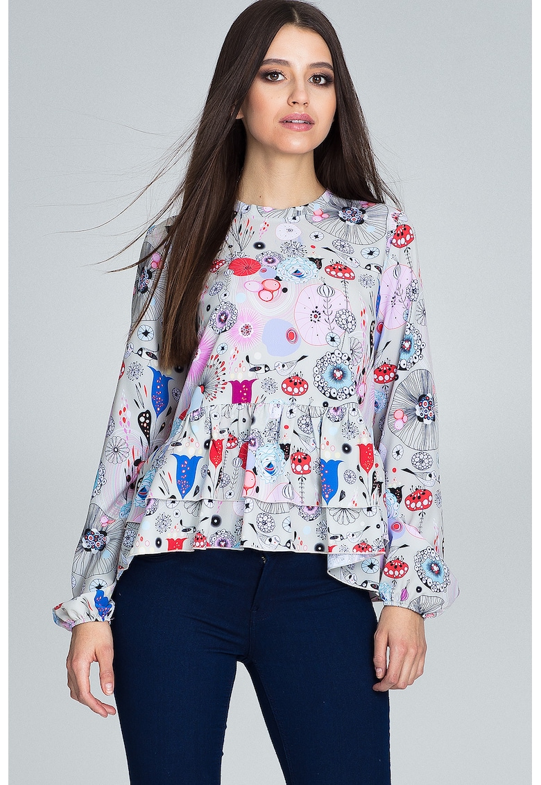 Bluza femei - Poliester/Elastan - Cu volane - Multicolor Bluza femei - Poliester/Elastan - Cu volane - Multicolor