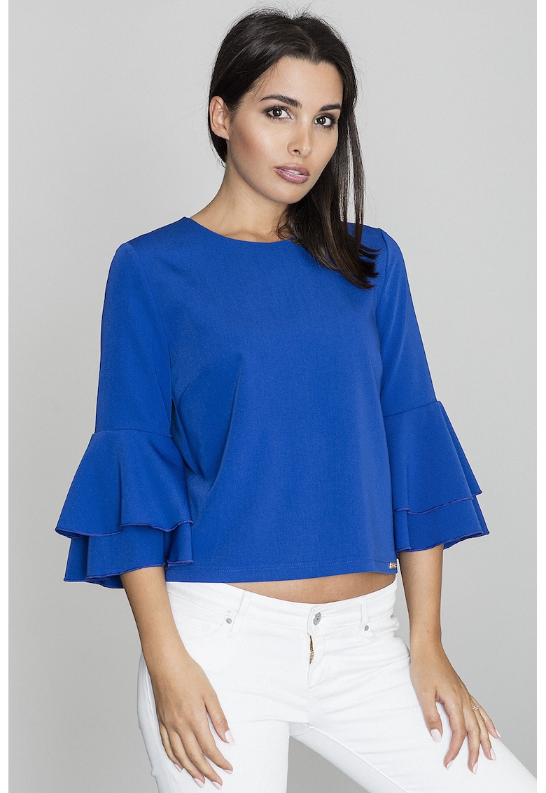 Bluza dama -  Cu volane - Poliester/Viscoza - Albastru