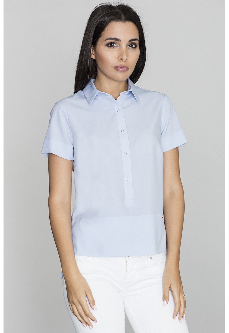 Bluza dama -  Tip camasa - Poliester/Elastan - Albastru Bluza dama -  Tip camasa - Poliester/Elastan - Albastru