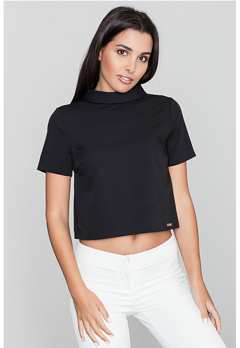 Bluza dama - Pe gat - Cu maneca scurta - Poliester/Viscoza - Negru