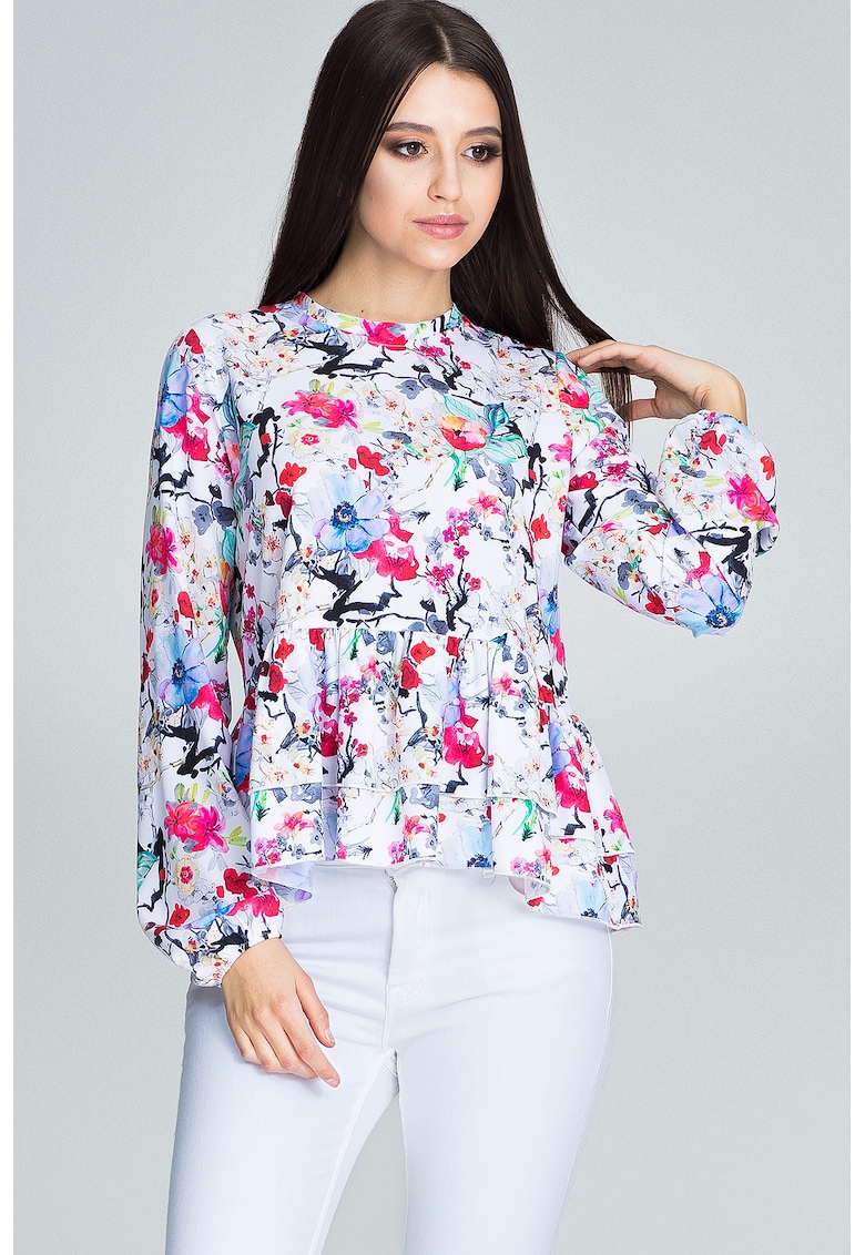 Bluza dama - Poliester/Elastan - Cu volane - Multicolor