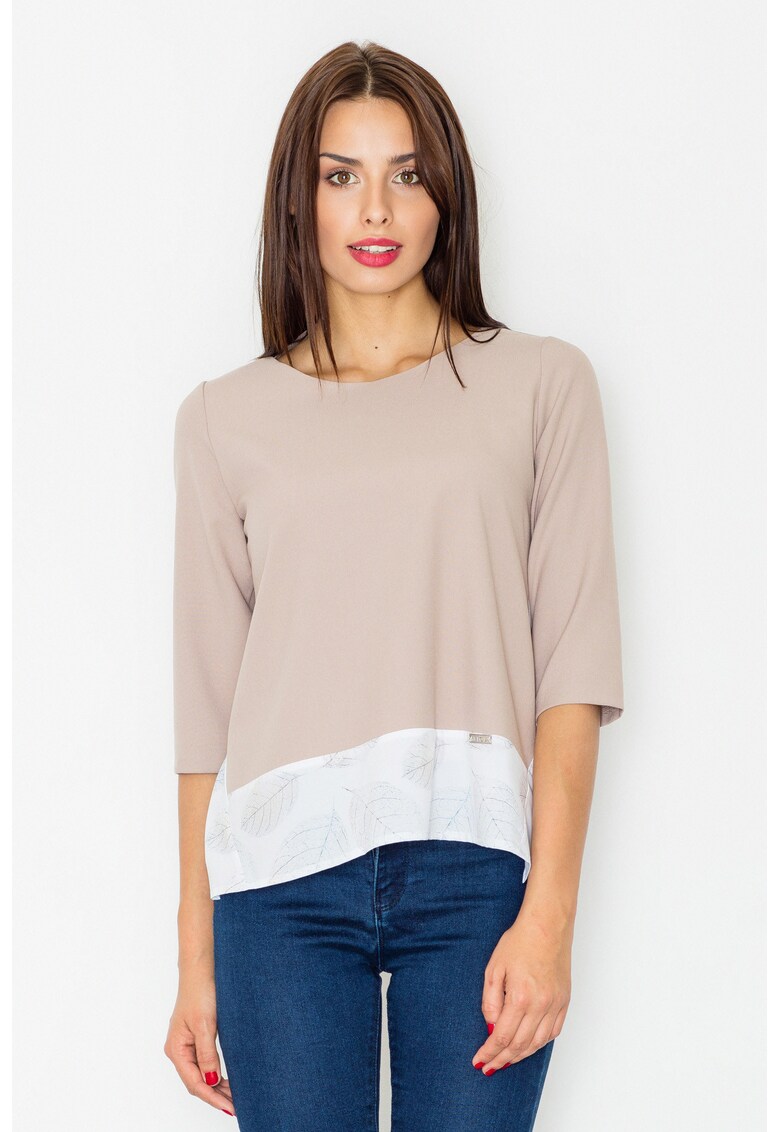 Bluza dama - Maneci trei sferturi - Poliester - Bej/Alb -