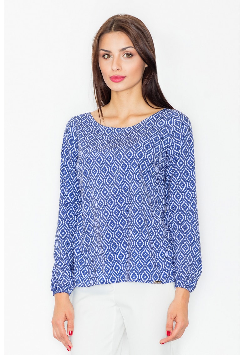 Bluza dama - Poliester/Elastan - Model geometric - Albastru