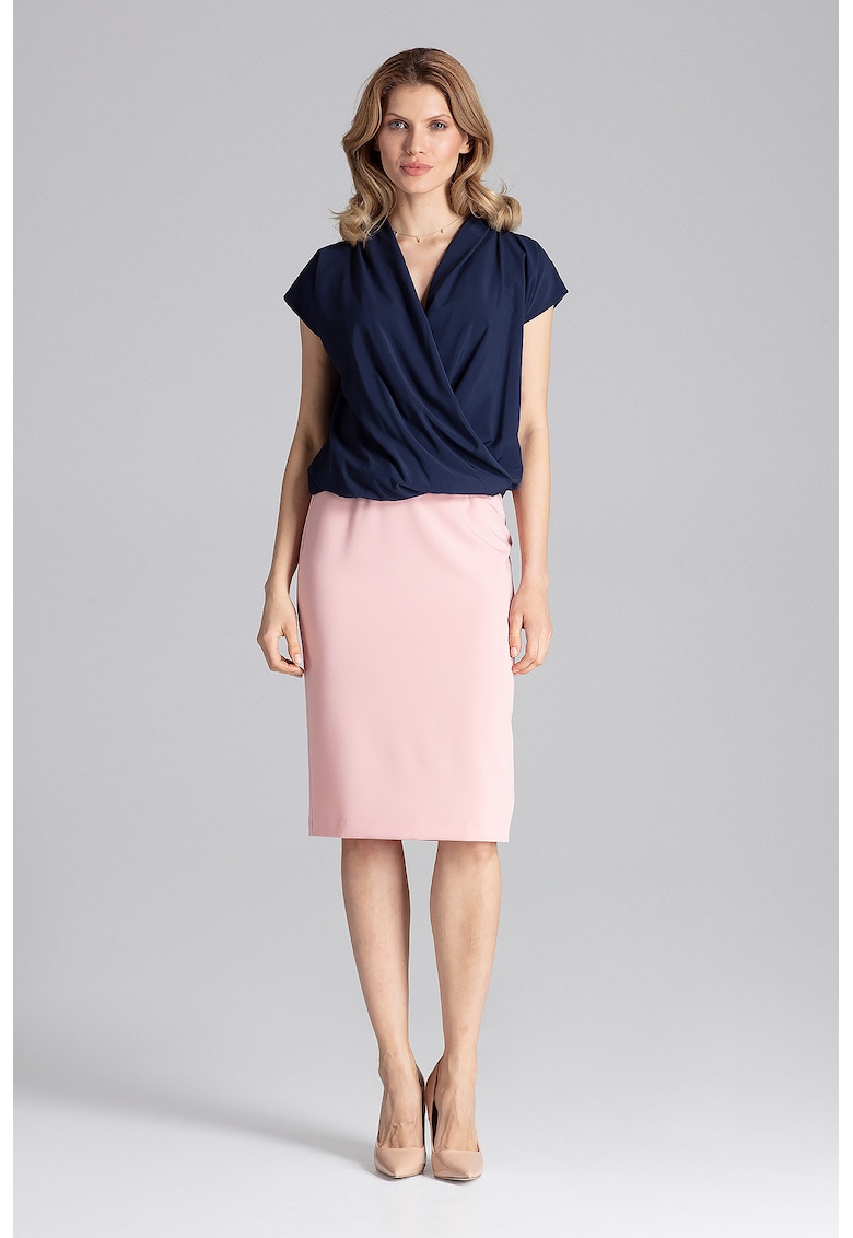 Bluza dama - Maneca scurta - Eleganta - Poliester/Elastan - Bleumarin