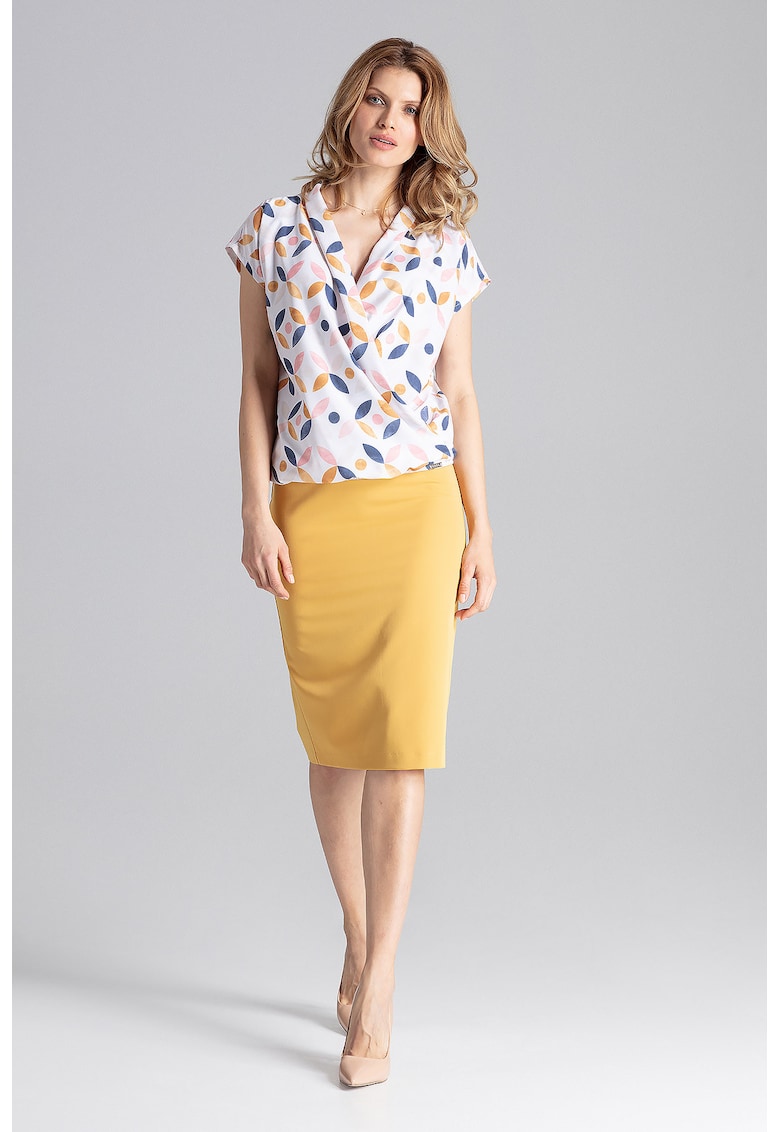 Bluza dama - Maneca scurta - Eleganta - Poliester/Elastan - Multicolor