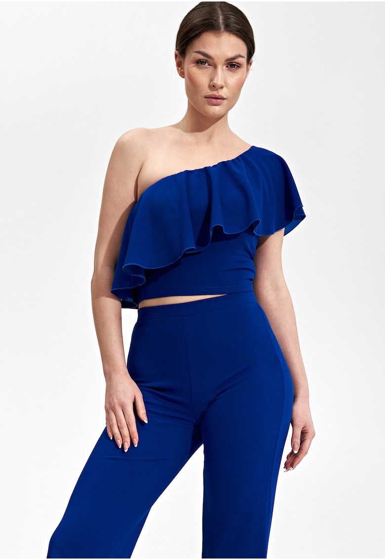 Top dama -  Poliester/Elastan - Cu volane - Albastru