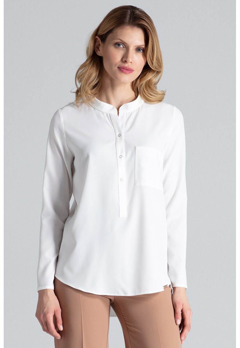 Bluza dama eleganta - Poliester/Elastan - Cu guler - Ecru