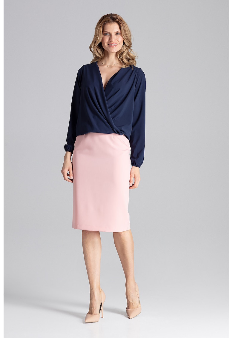 Bluza dama eleganta - Maneca lunga - Poliester/Elastan - Bleumarin