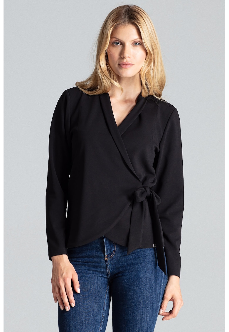 Bluza dama - Inchidere laterala - Poliester/Elastan - Negru -