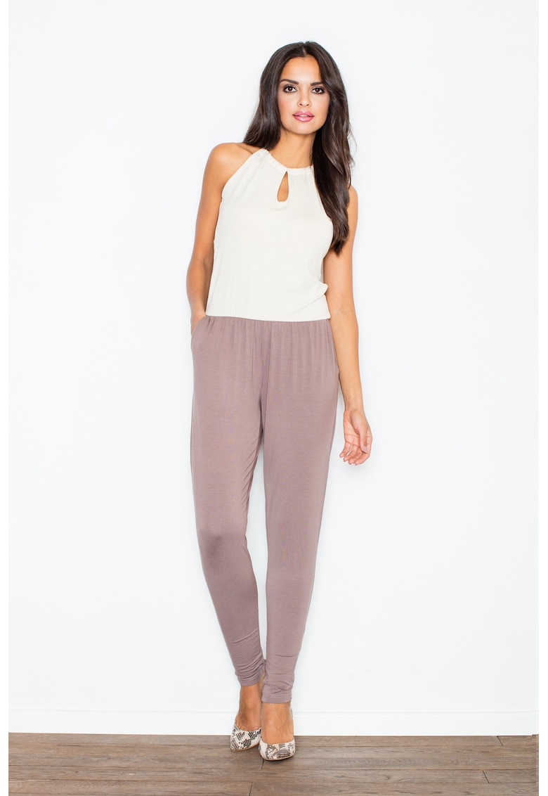 Salopeta dama - eleganta - cu buzunare - maro - viscoza