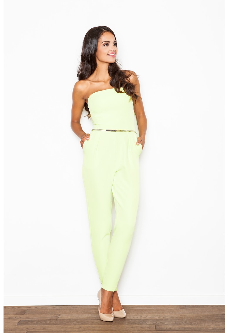 Salopeta dama - lamaie - cu umeri goi si curea - poliester