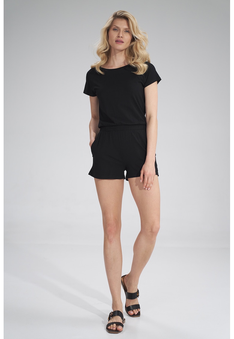 Salopeta scurta - fara inchizatori - maneci scurte - neagra - din viscoza -