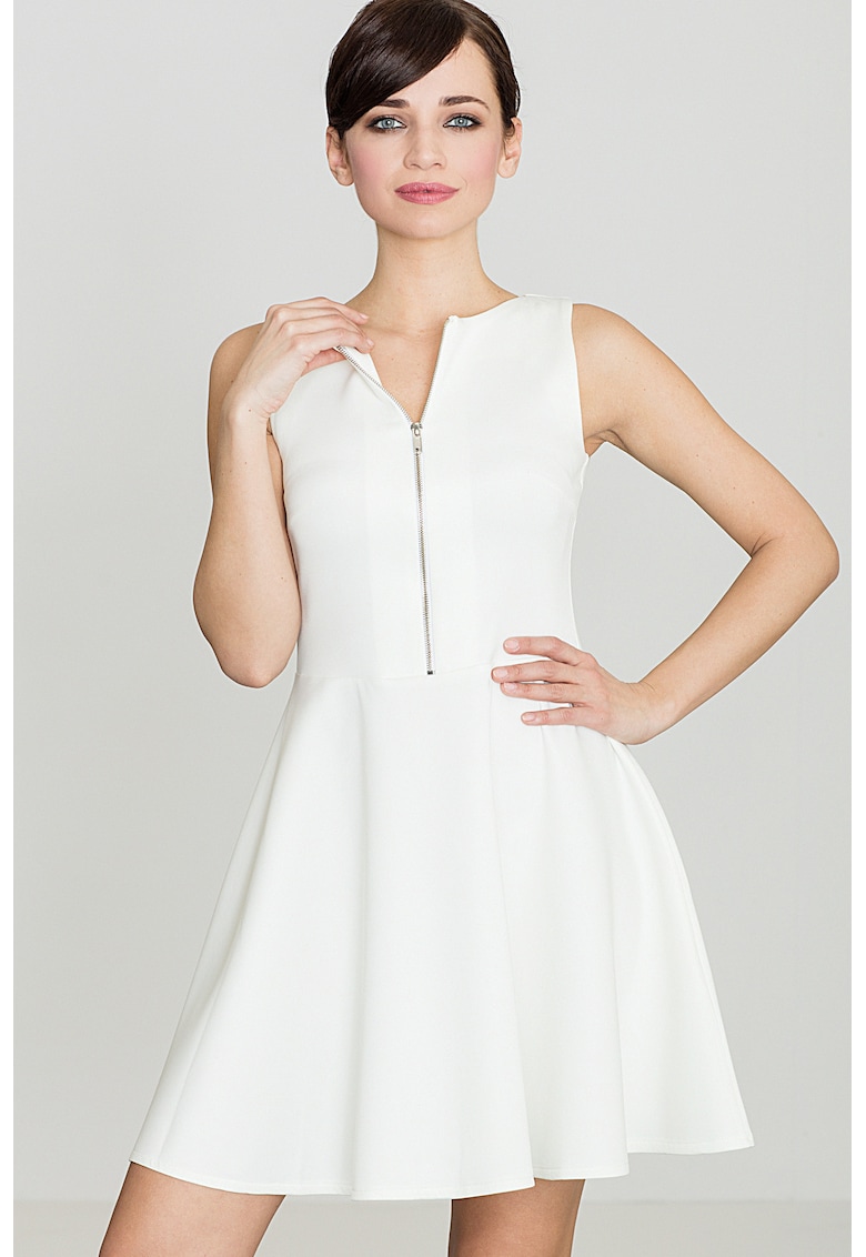 Rochie evazata - model K098 - fermoar - mini - ecru - poliester 95% - elastan 5%