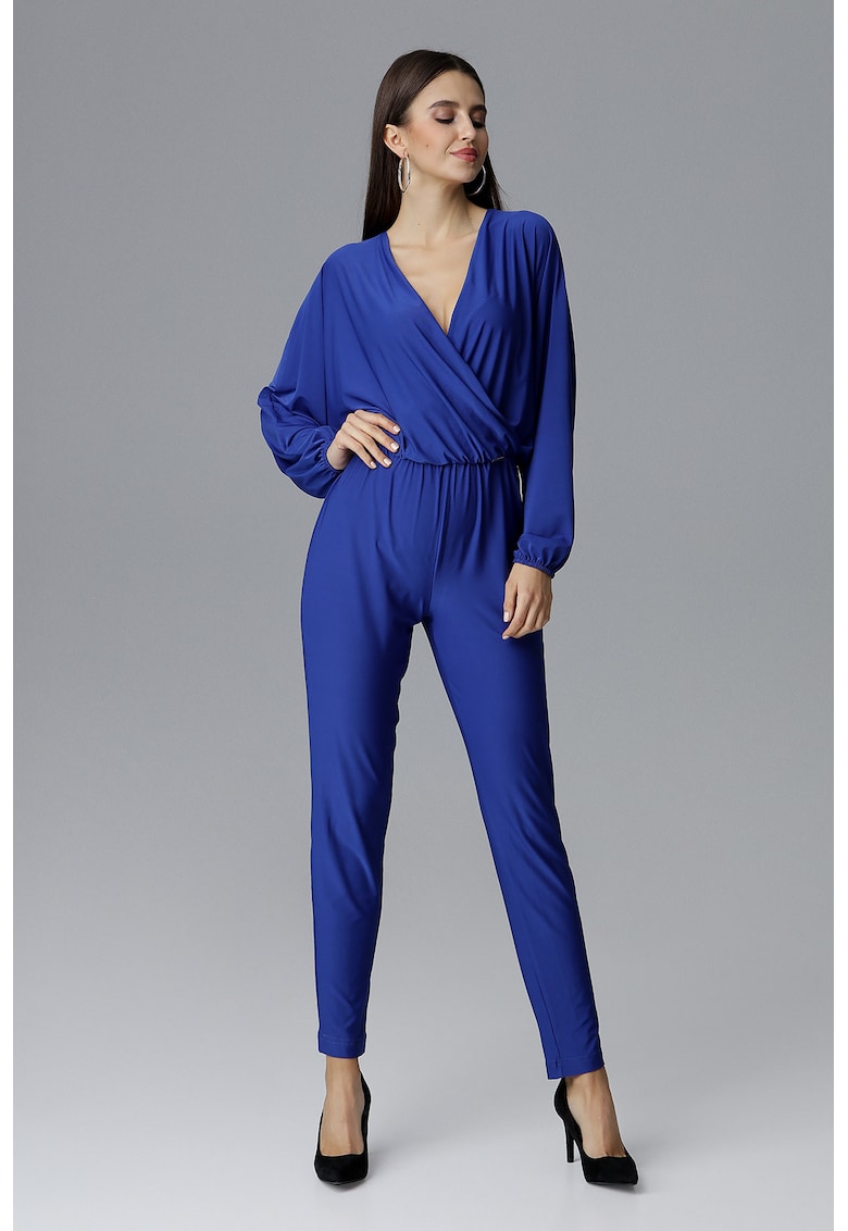 Salopeta dama -  maneca lunga - albastru safir - poliester si elastan