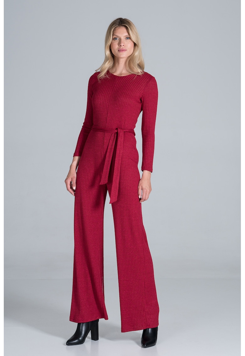 Salopeta dama - cu picioare largi - rosu - poliester -