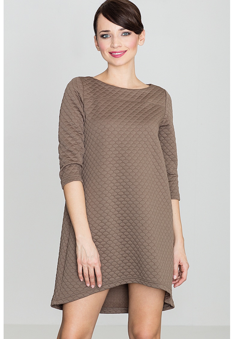 Rochie midi K134 - asimetrica - eleganta - bej - poliester 95% - elastan 5%