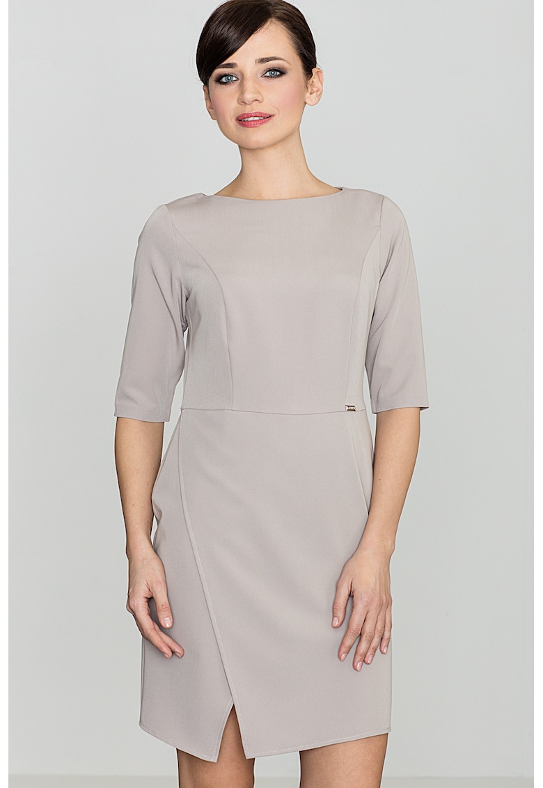 Rochie eleganta business cu maneca scurta - bej - poliester 65% - viscoza 35%