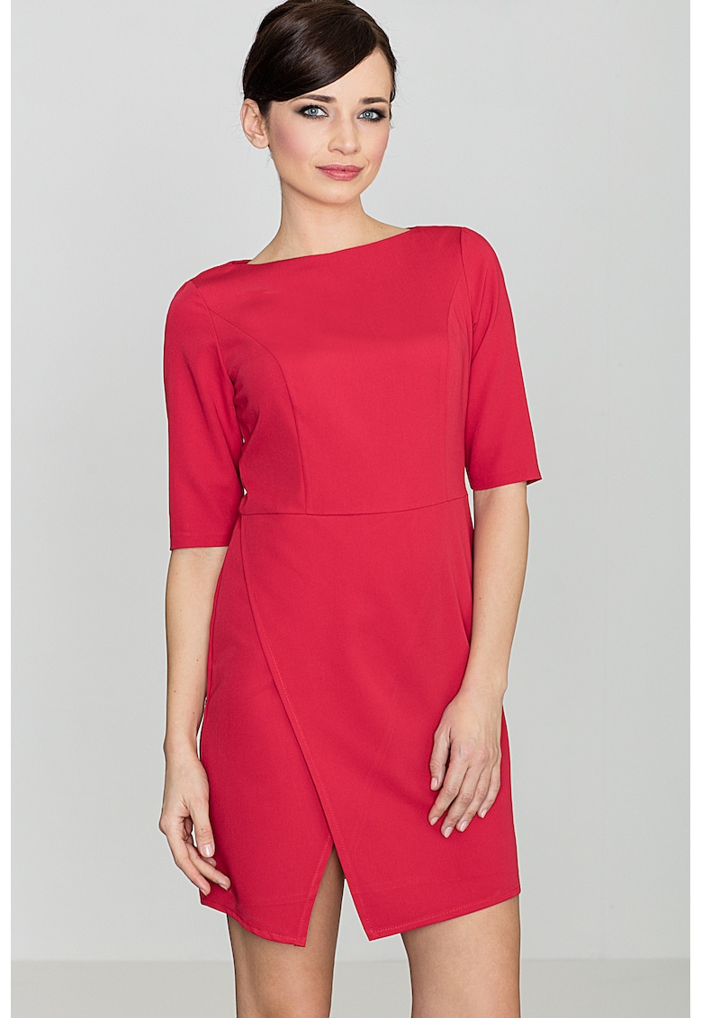 Rochie eleganta de afaceri maneca scurta - infasurata - poliester-viscoza