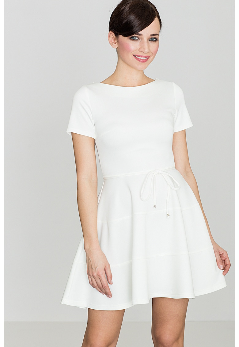 Rochie evazata ecru - poliester 95% - elastan 5% -