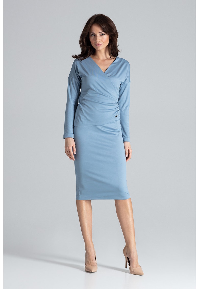 Rochie de seara K477 - eleganta - midi - albastru - viscoza