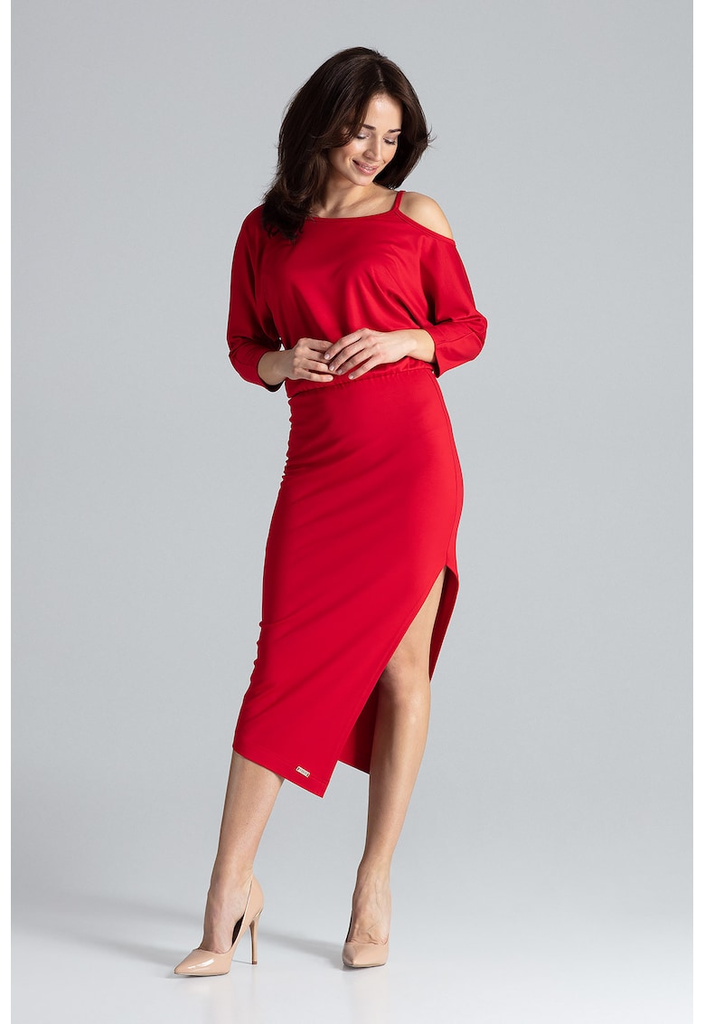 Rochie mulata K479 - asimetrica - rosu - poliester - elastan - viscoza -