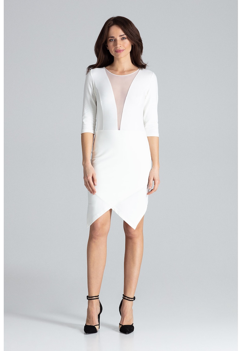 Rochie mulata  L012 - asimetrica - ecru - bumbac 95%