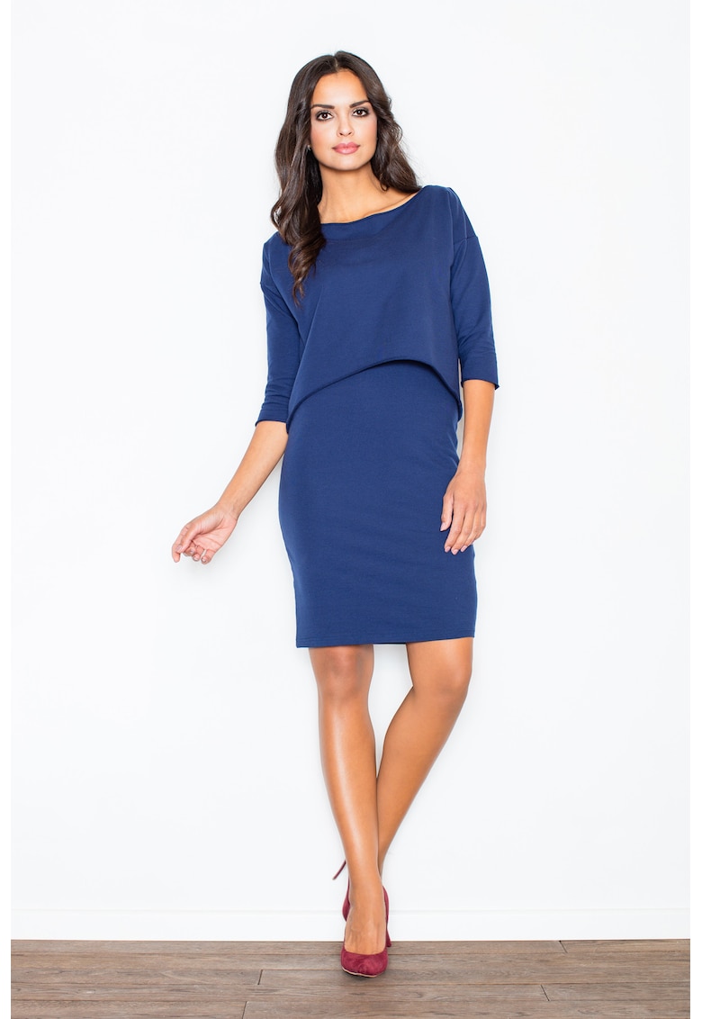 Rochie M206 - bleumarin - bumbac - design elegant - croiala simpla -