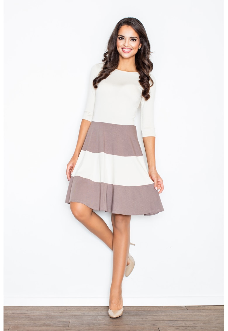 Rochie midi casual M279 - evazata - maneci 3/4 - maro - viscoza 95% -