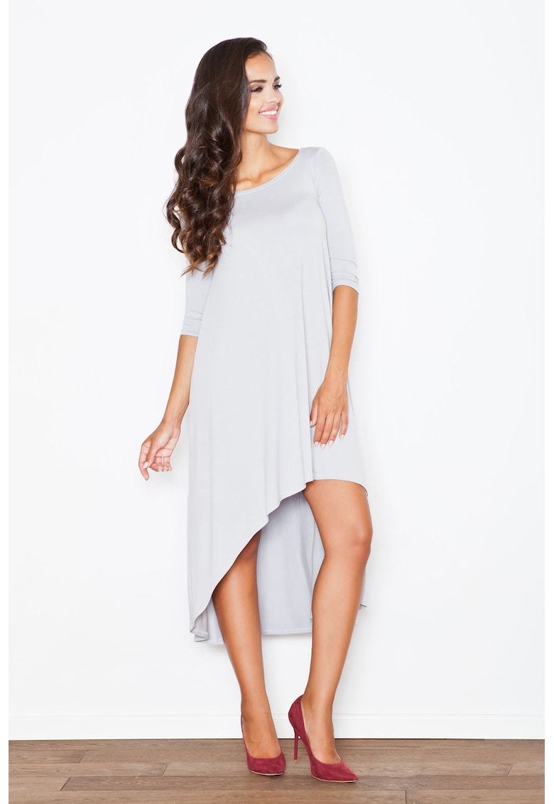 Rochie asimetrica  gri - cu maneci lungi - viscoza