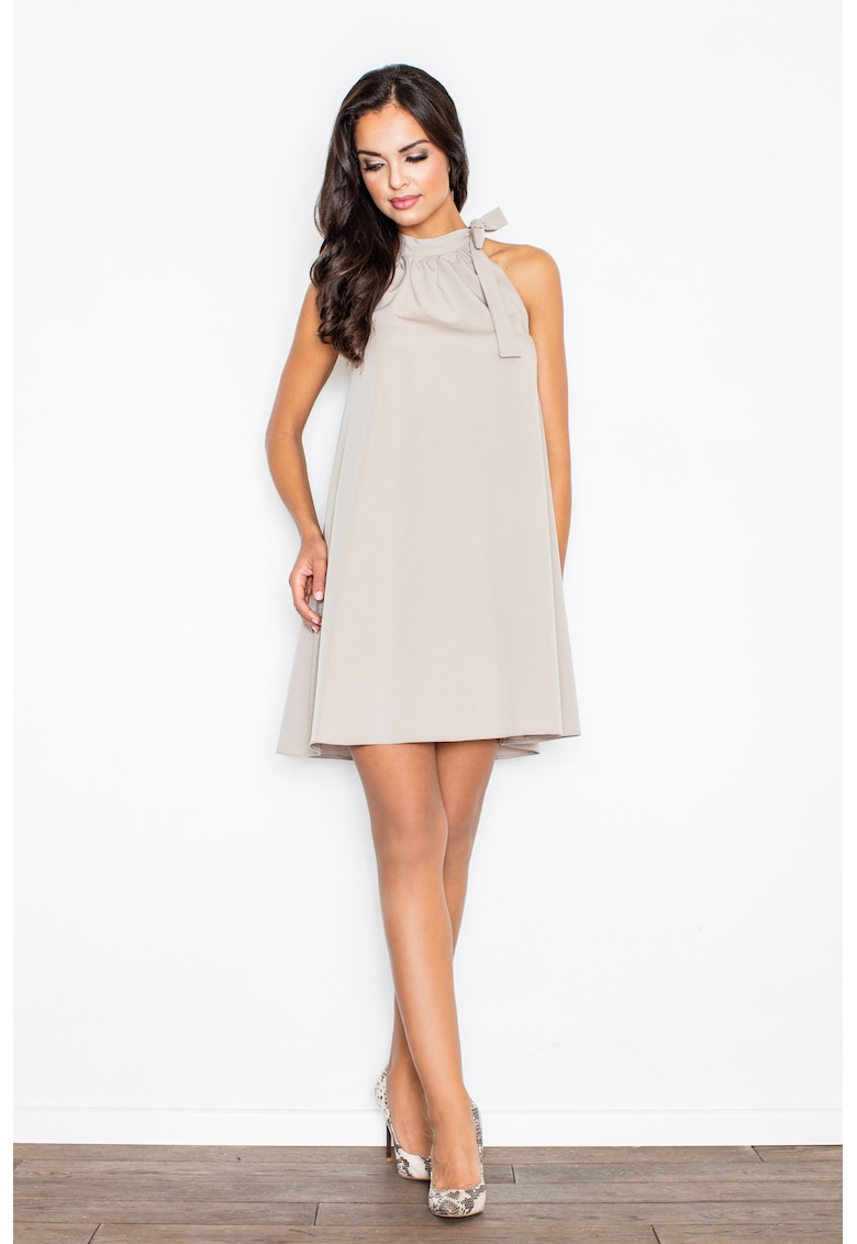 Rochie trapez - legata la gat - gri - poliester
