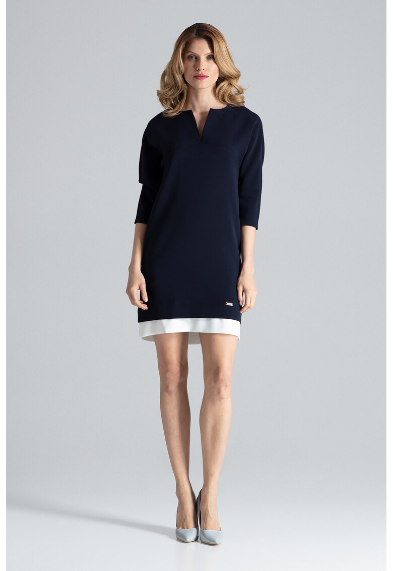 Rochie  eleganta - bleumarin - cu buzunare - poliester -