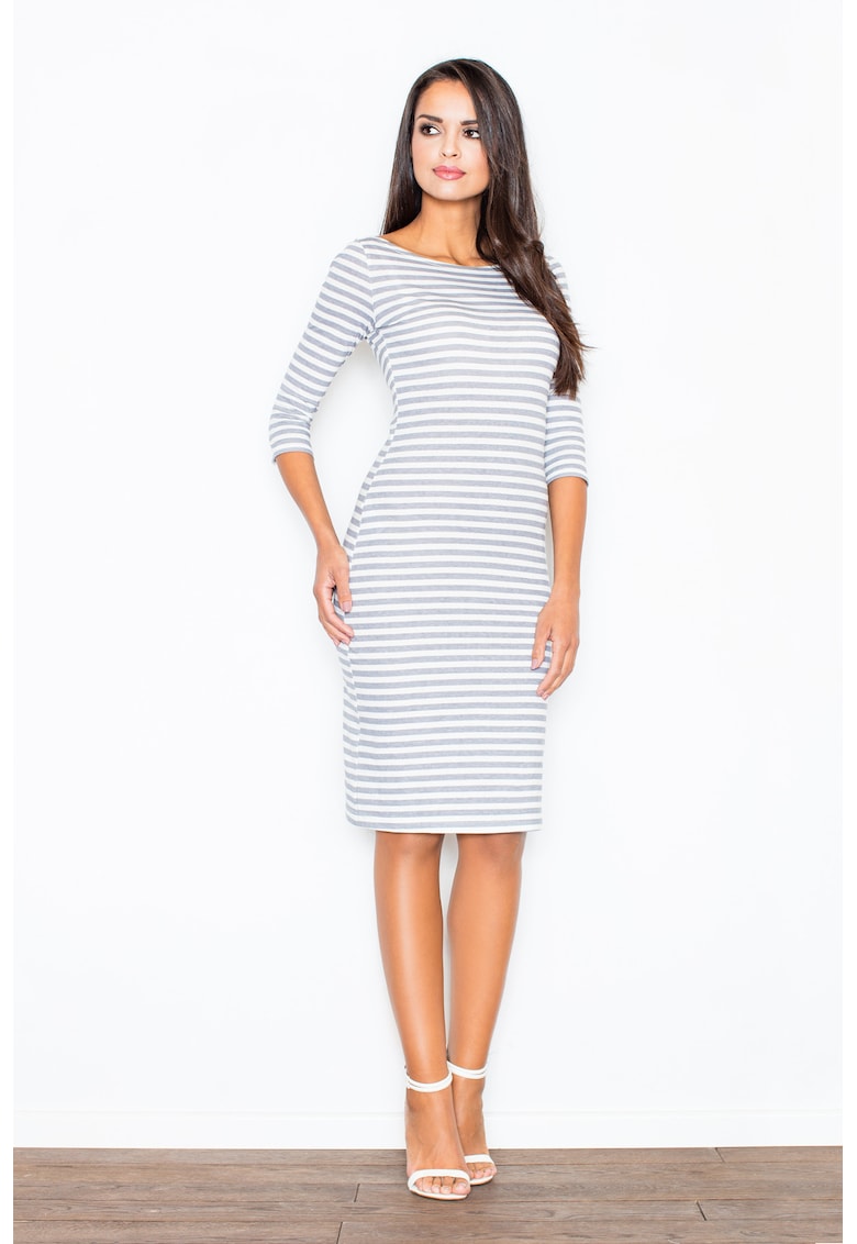 Rochie midi M311 - gri - bumbac - maneci 3/4