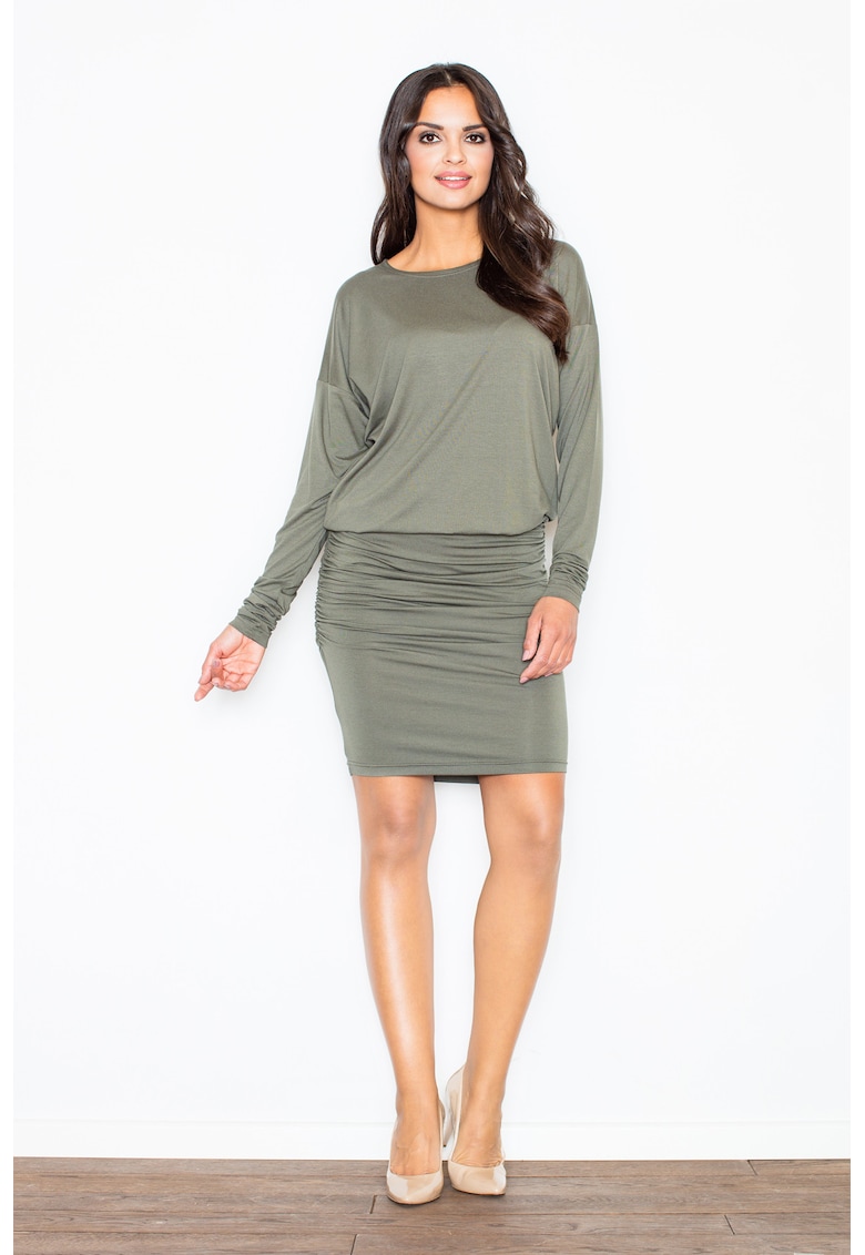 Rochie maneci lungi - verde - viscoza