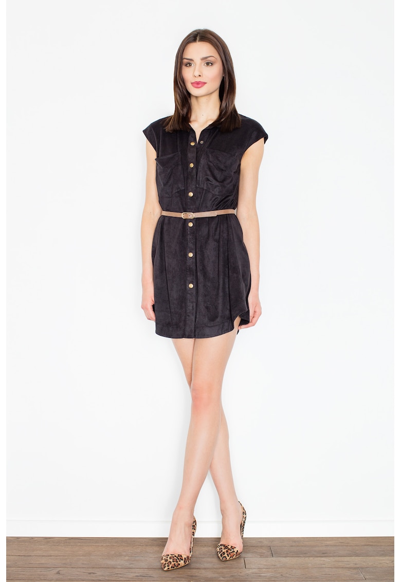 Rochie - capse - curea - neagra - poliester