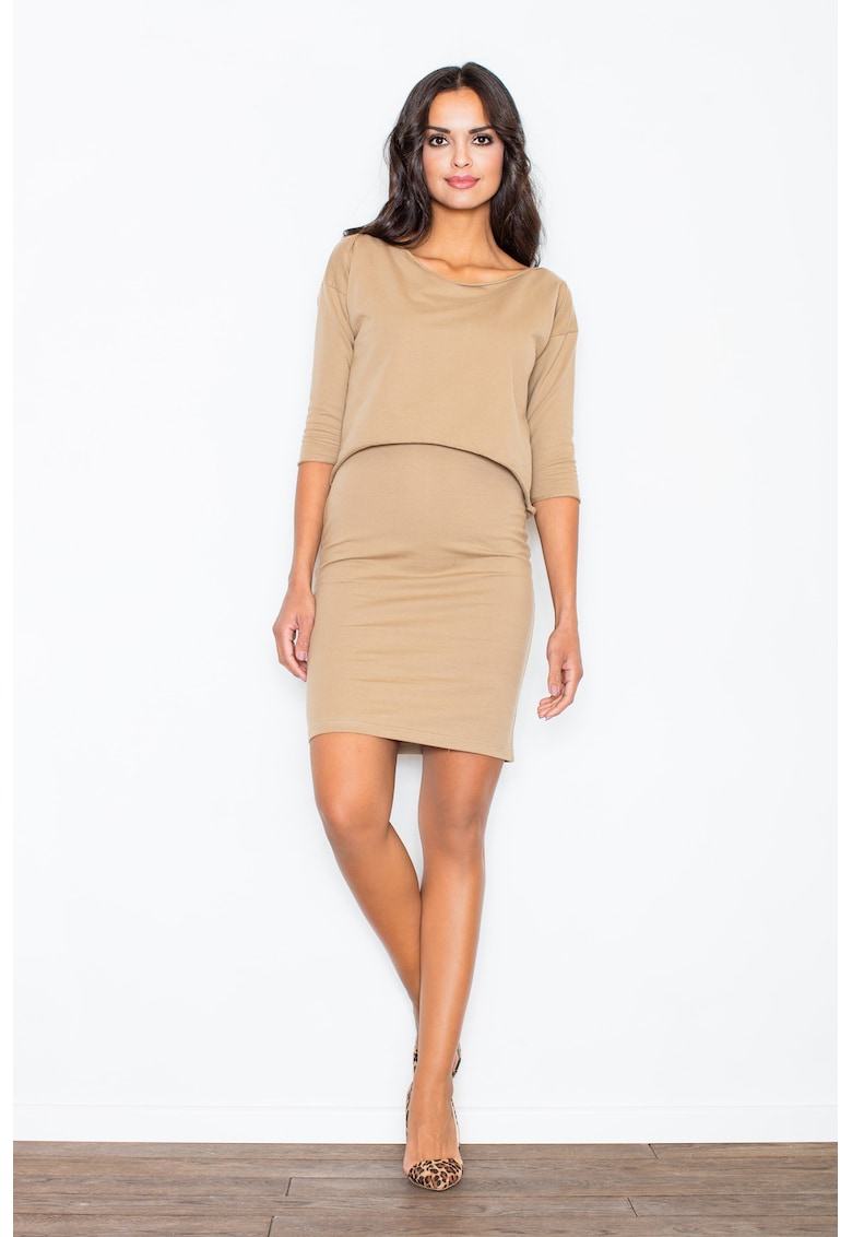 Rochie eleganta - bej - bumbac