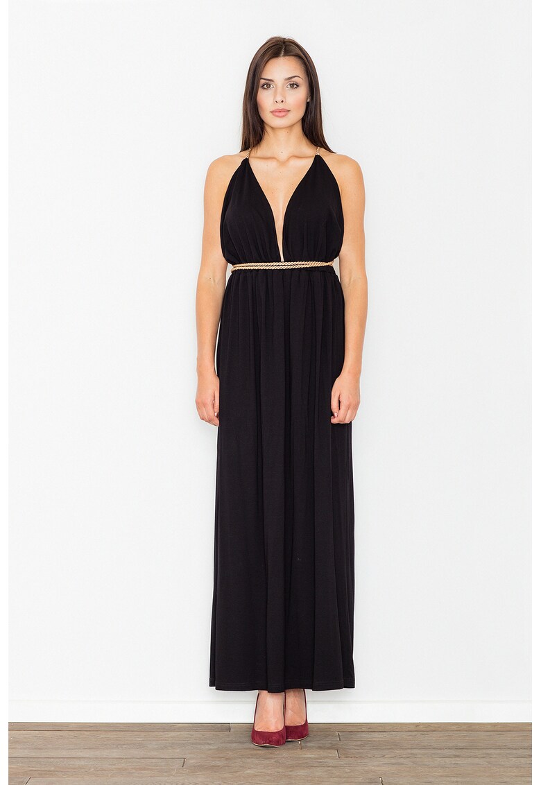 Rochie maxi - M483 - decolteu in V - spate deschis - neagra - viscoza