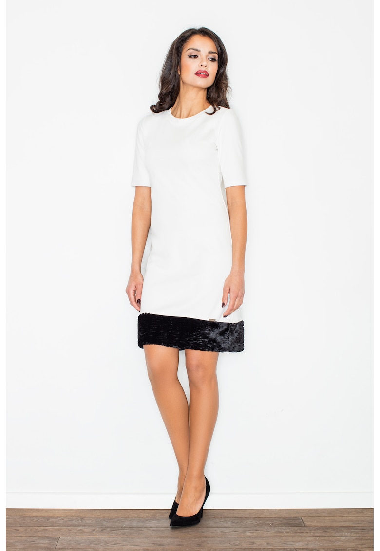 Rochie dama M429 - eleganta - maneci scurte - ecru - viscoza