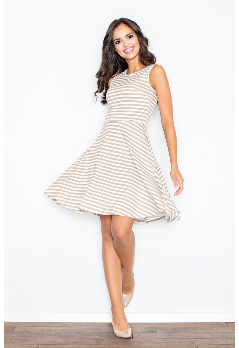 Rochie model M295 - dungi - bej - vara - bumbac Rochie model M295 - dungi - bej - vara - bumbac