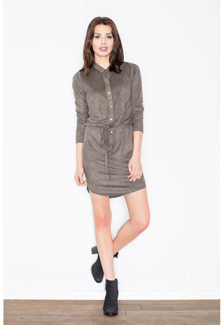 Rochie verde - piele intoarsa - cu capse