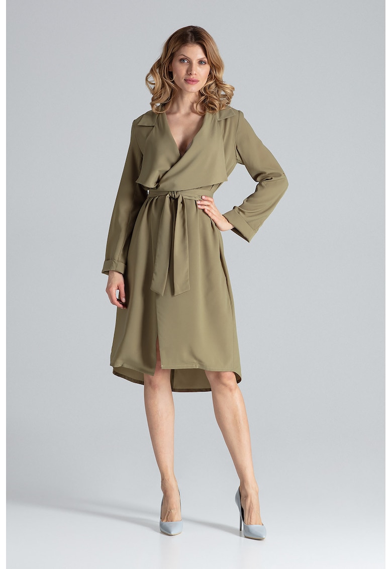 Rochie M464 - maneci lungi - verde - poliester