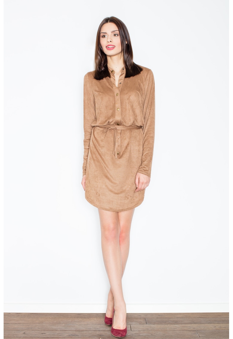 Rochie M454 - maro - poliester - detalii subtile - rochie camasa