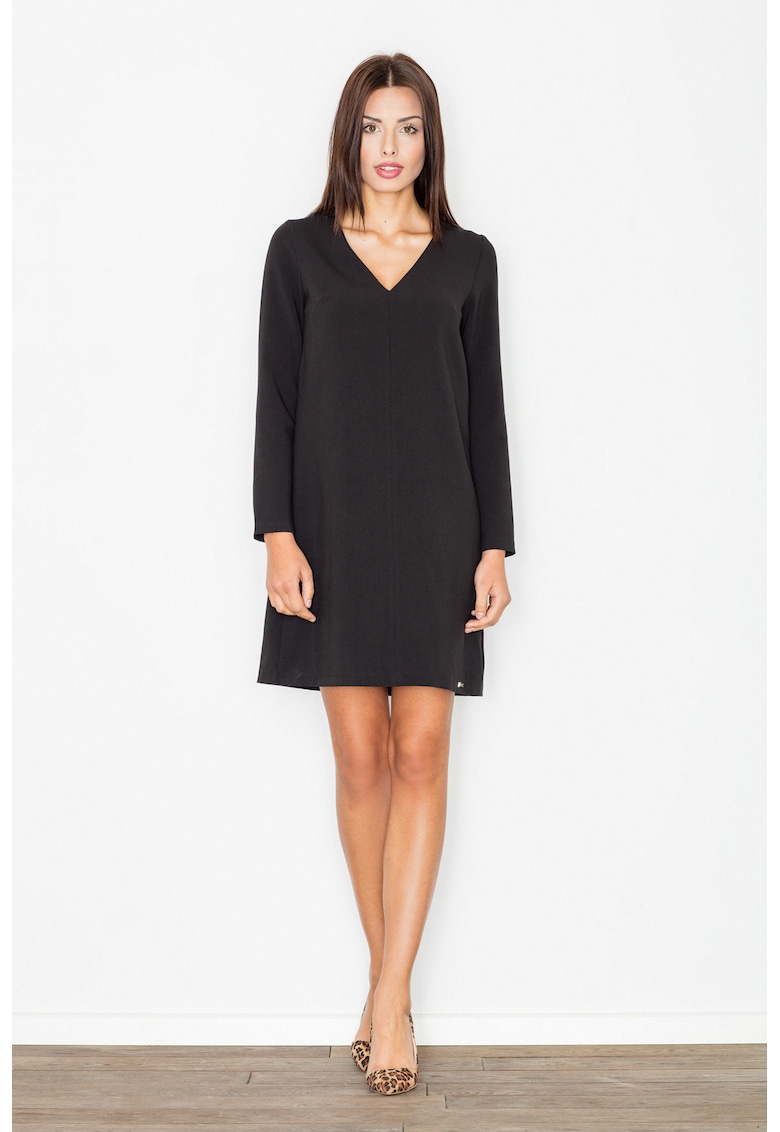 Rochie mini  M471 - neagra - maneci lungi - poliester -