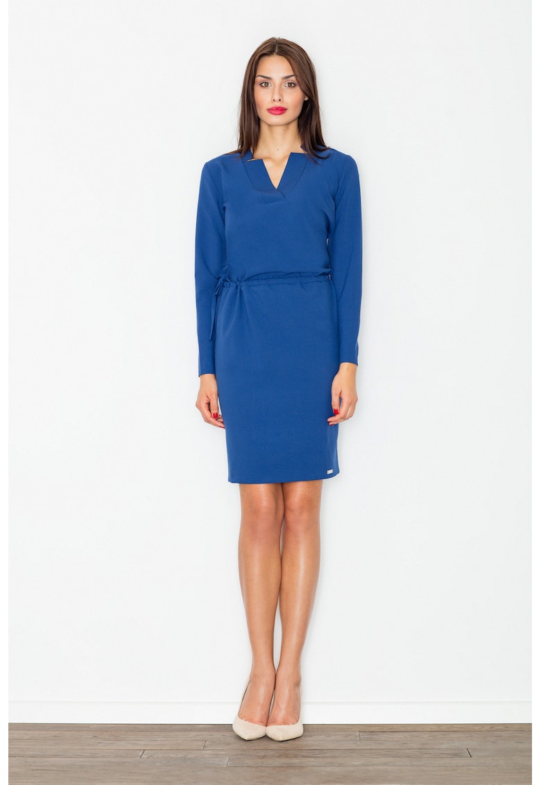 Rochie eleganta - bleumarin - maneci lungi - decolteu in V - poliester