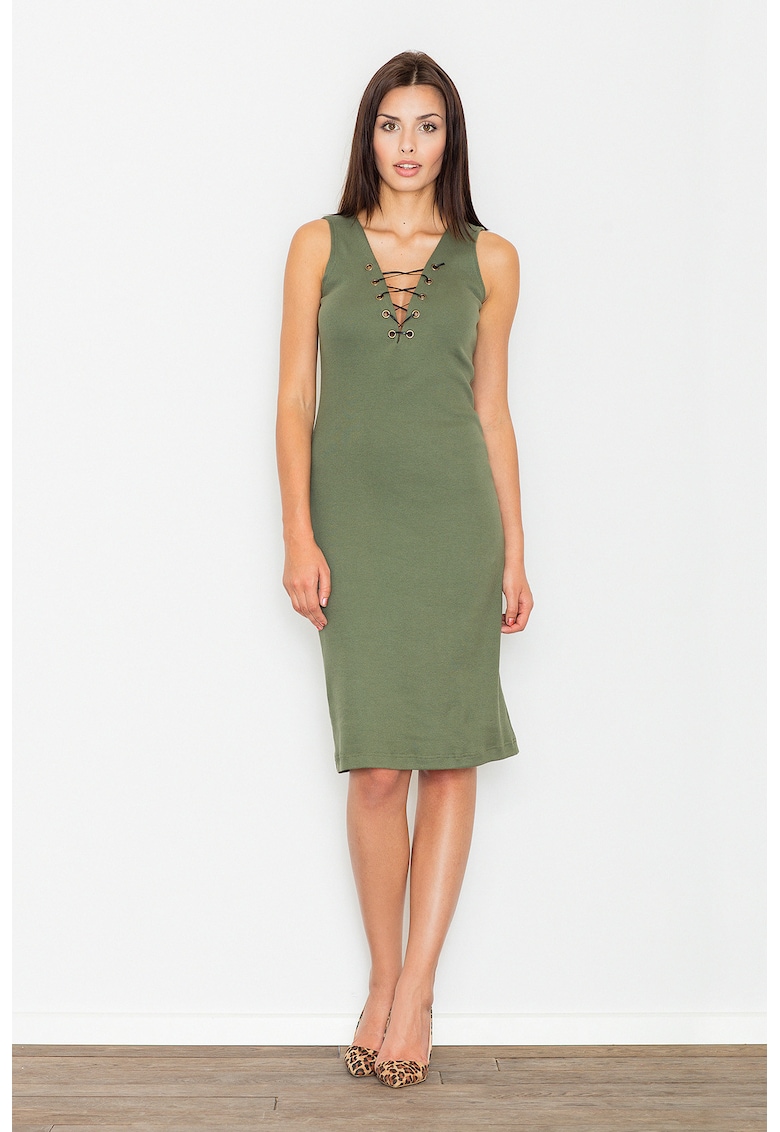 Rochie midi M487 - verde - bumbac - fara maneci