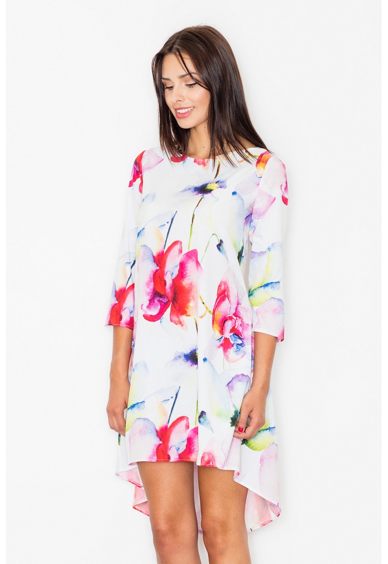 Rochie asimetrica - florala - multicolor - poliester -