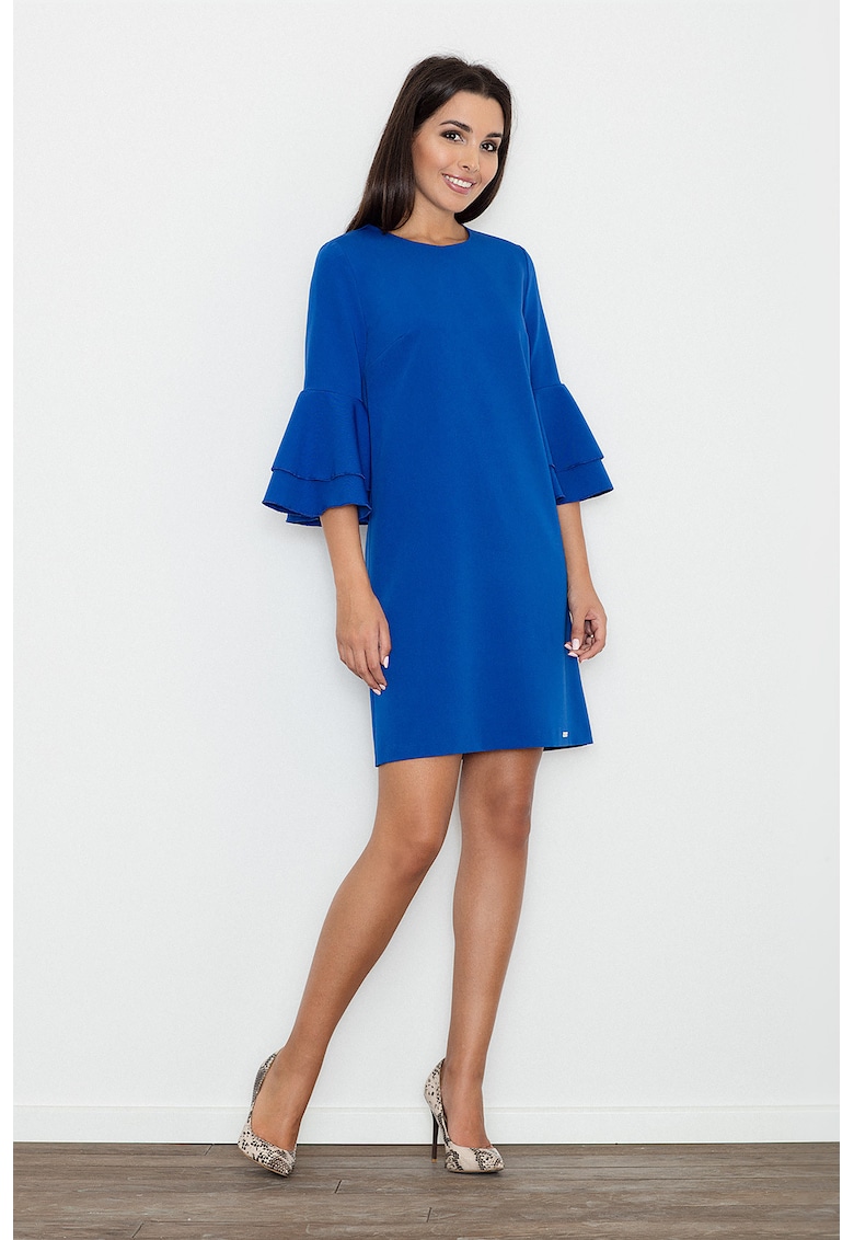 Rochie albastra - cu maneci volan - poliester